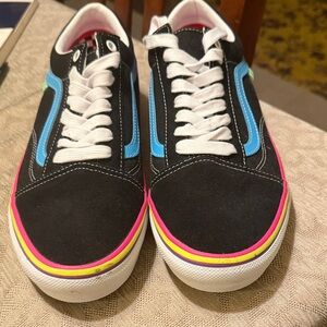 Vans Men's Black Sneakers with Blue and Pink Accents